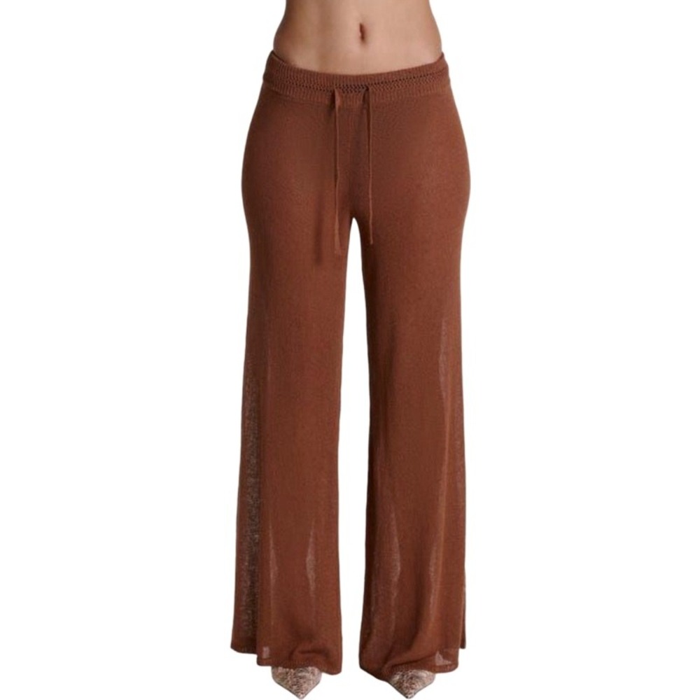 NAKED‎ WARDROBE NEW XL Knit Wide Leg Pants Brown Sheer Boho Coverup Festival